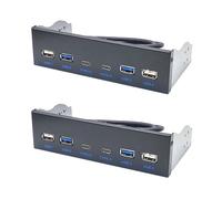 Kznifmk 2X Panneau USB 3.0 pour Ordinateur de Bureau Baie de Lecteur de CD-ROM 5,25 Pouces USB3.0/3.2 19 Broches USB2.0 9 Broches vers 2X USB Type C + 2X USB3.0 + 2xUSB2.0