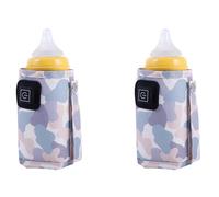 Kznifmk 2X Universel USB Chauffe-Eau Lait Voyage Poussette Sac Isotherme Portable Allaitement Chauffe-Biberon Camouflage Gris-Blanc