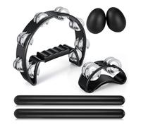 Kznifmk 6 Pièces Tambourins, Tambourin Demi-Lune à Main avec Bâtons de Rythme Egg Shakers Ensemble D'Instruments de Percussion Musicale