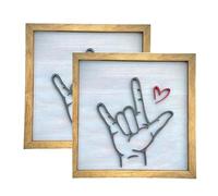 Kznifmk Art Mural en Langue des Signes Love You, Décoration Murale pour, Cadre Photo en Bois, Symbole de la Main pour Le Mur du Signe d'amour