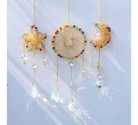 Kznifmk Attrape-Soleil en Cristal, Attrape-Soleil Fait à la Main pour Fenêtre Intérieure, Tissage en Forme de Soleil, Décoration Suspendue Extérieure, et Facile à Utiliser