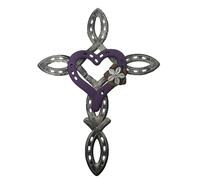 Kznifmk Croix en Fer à Cheval Naturel avec Cœur, Croix Artisanale en Métal, Décor de Cœur en Fer à Cheval, Signe de Croix en Métal Rustique, Spirituel, Facile à Utiliser, Violet