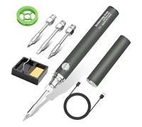 Kznifmk Kit de Fer à Souder Sans, Fer à Souder Sans Rechargeable par USB, Fer à Souder à 3 Réglages de Température, Installation Facile, Gris