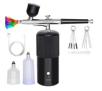 Kznifmk Kit D'Ensemble D'Aérographe Compresseur Portatif Rechargeable D'Aérographe pour L'Art D'Ongle, Maquillage B