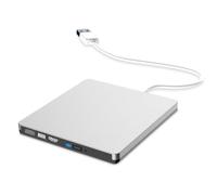 Kznifmk Lecteur CD Externe USB3.0 Type de Plateau 12,7 mm Lecteur Optique DVD-RW Ultra Fin Enregistreur pour Ordinateur Portable PC (Argent)