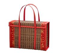 Kznifmk Panier de Fruits Bambou Tissé Portable Simple Pique-Nique Alimentaire Conteneur Pliable Collations Conteneurs Enfants 36x15x25 Cm,A