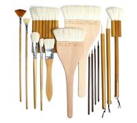 Kznifmk Pinceaux de Poterie pour Vitrage, Ensemble de 15 Pinceaux en Céramique, Pinceaux en Laine de Merlu de Bambou pour Poterie, Aquarelle Acrylique