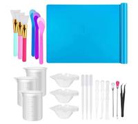 Kznifmk Set D'Outils en Résine 22 Pièces, Feuille en Silicone A3, Gobelets Gradués de 100 Ml, Gobelets en Silicone pour Mélange, Brosses en Silicone et Bâtons Mélangeurs, Facile à Utiliser