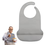 KZNKZN 1 bavoir gris pour adulte, lavable en silicone avec poche pour adulte, bavoir imperméable réutilisable anti-salissure, récupérateur de miettes pour personnes âgées, gris, 43*30cm