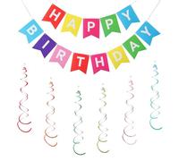 Kzouenzu Decoration Anniversaire Bannière, Happy Birthday Bannière Décorations Pour Anniversaire Cadeau, Fête Anniversaire Party Cérémonie [Multicolore]