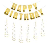 Kzouenzu Joyeux Anniversaire Banderole, Bannière Banderole, Design Personnalité Spirale, Décorations Et Fournitures De Fête D'anniversaire, Pour Filles Garçons Adultes [Or]