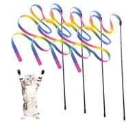 Kzouenzu Lot De 4 Jouets pour Chat, Jouets pour Chat avec Baguette Interactive, Ruban Arc en Ciel De 120 Cm, Jouet De Dressage pour Chat - Accessoire Interactif pour Intérieur