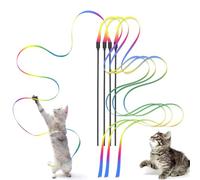 Kzouenzu Lot De 4 Jouets pour Chat, Jouets pour Chat avec Baguette Interactive, Ruban Arc en Ciel De 60 Cm, Jouet De Dressage pour Chat - Accessoire Interactif pour Intérieur