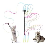 Kzouenzu Lot De 4 Jouets pour Chat, Jouets pour Chat avec Baguette Interactive, Ruban Arc en Ciel De 60 Cm, Jouet De Dressage pour Chat - Accessoire Interactif pour Intérieur [Nuages]