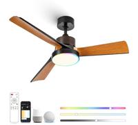 KZT 132cm Smart RGB Ventilateur de Plafond avec Lumière Silencieux Plafonnier Ventilateur avec Telecommande,Compatible Alexa, Google Assistant, 6 Vitesses Lustre de Ventilateur pour Chambre Salon