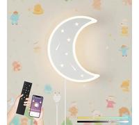 KZT Applique Murale Interieur LED Dimmable avec Télécommande Lampe murale avec Prise Lampe de Chevet Lune Veilleuse Enfant pour Chambre de Bébé Fille ou Garçon, 3000K-6000K, Blanc