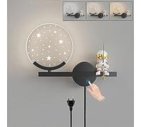 KZT Applique Murale LED 8W avec Interrupteur Tactile Lampe de Chevet Dimmable pour garçons et filles Veilleuse Enfant Astronaute Lampe murale avec Prise pour Chambre D'enfant Salon Escalier Lumière