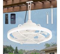 KZT Extérieur Ventilateur Plafond avec Lumiere et Télécommande IP65 Extérieure Plafonnier Ventilateur Silencieux 6 Vitesses Dimmable Ventilateur De Plafond pour Terrasse Pergola Outdoor Ø50CM Blanc