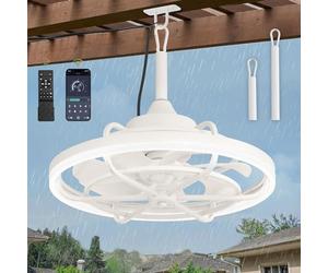 KZT Extérieur Ventilateur Plafond avec Lumiere et Télécommande IP65 Extérieure Plafonnier Ventilateur Silencieux 6 Vitesses Dimmable Ventilateur De Plafond pour Terrasse Pergola Outdoor Ø50CM Blanc
