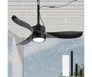 KZT IP65 Ventilateur de plafond Extérieur avec Éclairage 106CM LED Plafonnier Ventilateur Silencieux 6 Vitesses Dimmable Ceiling Fan with Light pour Terrasse Gazebo, avec télécommande APP