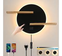 KZT Lampe de Chevet Murale avec Ports de Charge USB-A + USB-C Applique Murale Contrôle Tactile Dimmable Liseuse Murale LED Lampe Murale avec Prise et Interrupteur pour Chambre Salon Hôtel, Noir