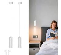 KZT Lot de 2 suspensions LED tactiles à intensité variable - 3000 K - Blanc chaud - Sans prise d'alimentation - Rechargeable avec USB-C - Lampe suspension moderne pour chambre à coucher, table à