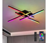 KZT Plafonnier LED Dimmable avec Télécommande 48W RGB Lampe de plafond, Contrôle APP Smart, Fonction Mémoire, 3000K-6500K, pour Salon, Chambre, Cuisine, Bureau, Noir 70cm