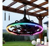 KZT RGB Ventilateur Plafond avec Lumiere Extérieur IP65 Etanche Ventilateurs de Plafond avec Télécommande Dimmable Plafonnier Ventilateur Silencieux pour Salon Chambre à Coucher Ø50CM Noire