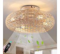 KZT Ventilateur de Plafond Silencieux avec Lumière et Télécommande lampe de plafond E27 Rétro cage Fan Plafonnier Tissage Bambou Ventilateur de Luminaire pour Chambre Salle à Manger Cuisine éclairage