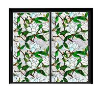 KzW950 Film de protection de l'intimité pour fenêtre, vitrail, fleurs blanches arc-en-ciel, double autocollant sans fenêtre, pour maison, salon, fenêtre, porte en verre, 100 x 43 x 0,1 cm