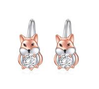 KZX Boucles d'oreilles créoles en forme de renard rouge en argent sterling 925 avec oxyde de zirconium plaqué or rose 18 carats - Bijoux d'animaux mignons pour femme, épouse, anniversaire de mariage