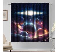 Kzzfqxb 107×160cm Rideaux Spatiaux 2 Panneaux, Univers de l'espace Galaxie Planètes Astrologie Rideaux Noirs pour Enfants Garçons Adolescents, Draperies pour Salon Chambre à Coucher
