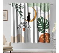Kzzfqxb 117×138cm Rideaux Modernes, Ochre Khaki Sun Moon Leaves Black Cat Beige Arch Bohemian Retro Art Drape Curtains 2 Panels, Drape de décoration pour la Chambre et Le Salon
