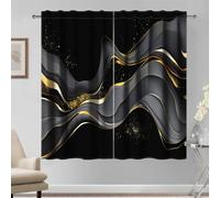 Kzzfqxb 140×229cm, Rideaux Noir Ciel Noir Or Vaste Univers Or Flux Marbre pour la Décoration du Salon, 2 Panneaux Draperies Nobles Élégantes, Art Moderne Luxueux