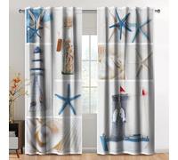 Kzzfqxb Rideaux 107x160cm 2 Panneaux, Plage à thème Marin Coquillages conques Perles étoile de mer Filtre la lumière drapés de fenêtre, Décoration Style océanique pour Salon et Chambre à Coucher