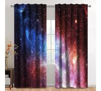 Kzzfqxb Rideaux 117x138cm 2 Panneaux, Voie lactée Galaxie Bleue et Rouge nébuleuses Ciel étoilé Filtre la lumière drapés de fenêtre, Décoration Univers mystérieux pour Salon et Chambre à Coucher