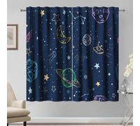 Kzzfqxb Rideaux 117x138cm Motif Ciel Nocturne 2 Panneaux, Bleu foncé Univers Lune étoiles Espace Galaxie Constellation OVNI, décoration Fantaisie pour Chambre d'enfant garçon ou Adolescent