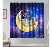 Kzzfqxb Rideaux 117x183cm pour Enfants 2 Panneaux, Motif Univers Violet Bleu Galaxie Astronaute Sommeil sur la Lune, Jolis de Dessin animé pour Chambre d'enfant, crèche, Salon