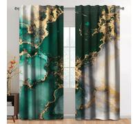 Kzzfqxb Rideaux 140x229cm 2 Panneaux, Abstrait Vert émeraude océan Jade Vague Blanche Sable doré Motif marbre Filtre la lumière fenêtre drapés, Décoration Art Moderne pour Salon et Chambre à Coucher