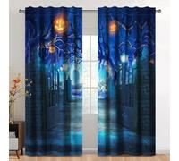 Kzzfqxb Rideaux 140x229cm 2 Panneaux, Halloween mausolée Grandiose Arbres Morts avec des citrouilles-lanternes Filtre la lumière Rideau, Décoration fête d'horreur pour Salon et Chambre à Coucher