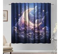 Kzzfqxb Rideaux à Passe-Tringle 117x229cm 2 Panneaux, Conte de fées Imaginaire Lune étoiles et Nuages Filtre la lumière drapés de fenêtre, Décoration Bleu foncé Violet pour Salon et Chambre à Coucher