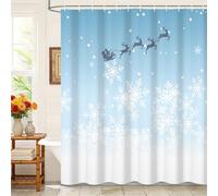 Kzzfqxb Rideaux de Douche 152x183cm avec Crochets en Plastique, Nouvel an Flocons de Neige carrosse de Rennes Père Noël, étanche Tissu Polyester pour Baignoire, Festival décoration pour Salle de Bain