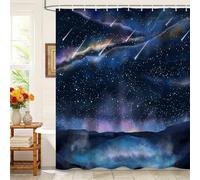Kzzfqxb Rideaux de Douche 152x183cm avec Crochets Plastique, pluies de météores dans Un Ciel Bleu Violet foncé, étanche Tissu Polyester pour Baignoire, Peinture de la Nature décor pour Salle de Bain