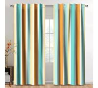 Kzzfqxb Rideaux Modernes 132x214cm 2 Panneaux, Rayures artistiques élégantes Bleu Clair Orange doré Blanc Drapés pour fenêtre de Salon, Chambre à Coucher, élégant, accrocheur Couleur vive