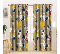 Kzzfqxb Rideaux pour Enfants 117x138cm 2 Panneaux, Motif astronautes Marron explorant l'univers, décoration de Dessin animé Mignon pour Chambre d'enfant, garçon, Adolescent, crèche, Salon