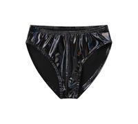 (L,Black B)Mens Wet Look Patent Leather Briefs Underwear Elastic Waistband Underpants For Club Pole Dancing