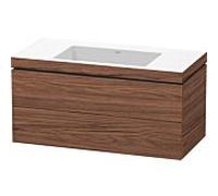 Duravit Vasque L-Cube LC6928N2121 100 x 48 cm sans trou pour robinet, noyer foncé, 2 tiroirs