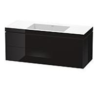 L-Cube Duravit vasque LC6929N4040 120 x 48 cm, sans trou pour robinet, noir brillant, 2 tiroirs