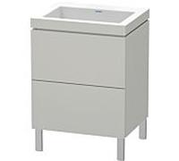 L-Cube Duravit vasque LC6936N0707 60 x 48 cm, sans trou pour robinet, gris béton mat, 2 coulissants, au sol