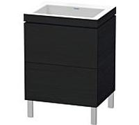 L-Cube Duravit vasque LC6936N1616 60 x 48 cm, sans trou pour robinet, chêne noir, 2 coulissants, sur pied